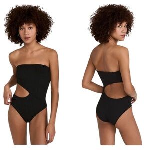 SOLID & STRIPED The Cameron Ribbed Cutout One Piece Swimsuit in Blackout Size XL
